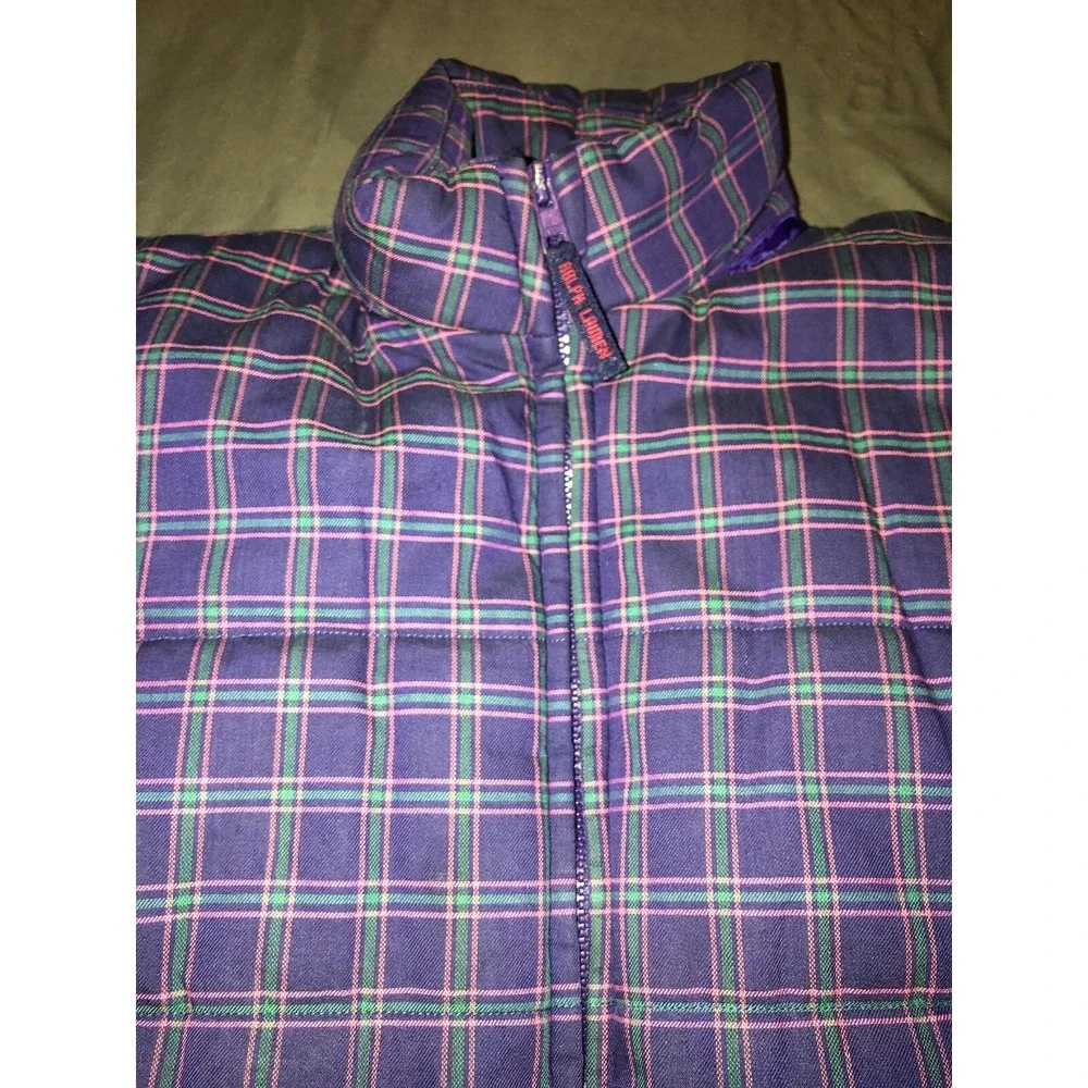 Ralph Lauren Puffer Vest Girls‎ Sz Large 12/14 Purple Plaid
